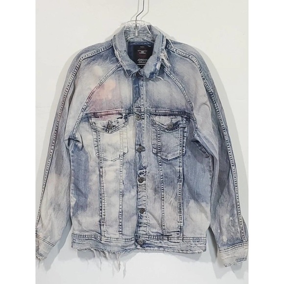 Jordan Craig M Destroyed Distressed Factory Stained Jean Denim Light Wash Jacket